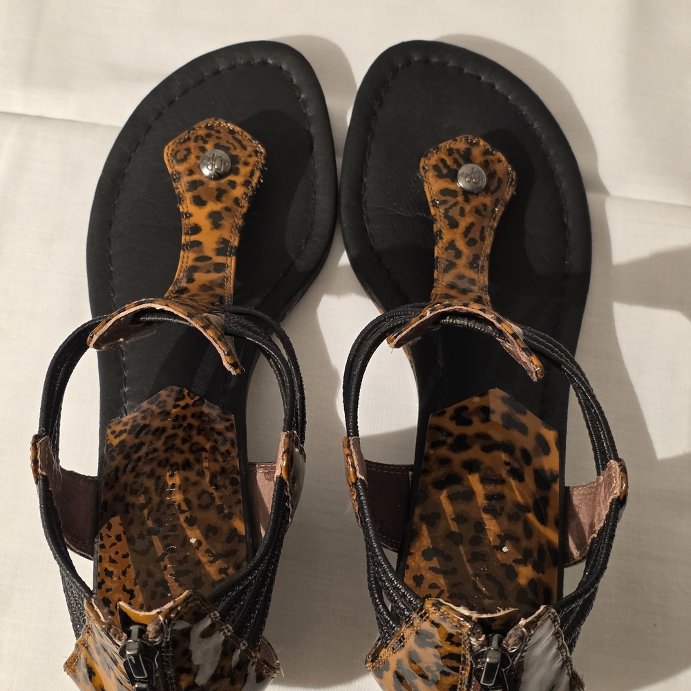 Donald J. Pliner Black and Brown Leopard Print Sandals